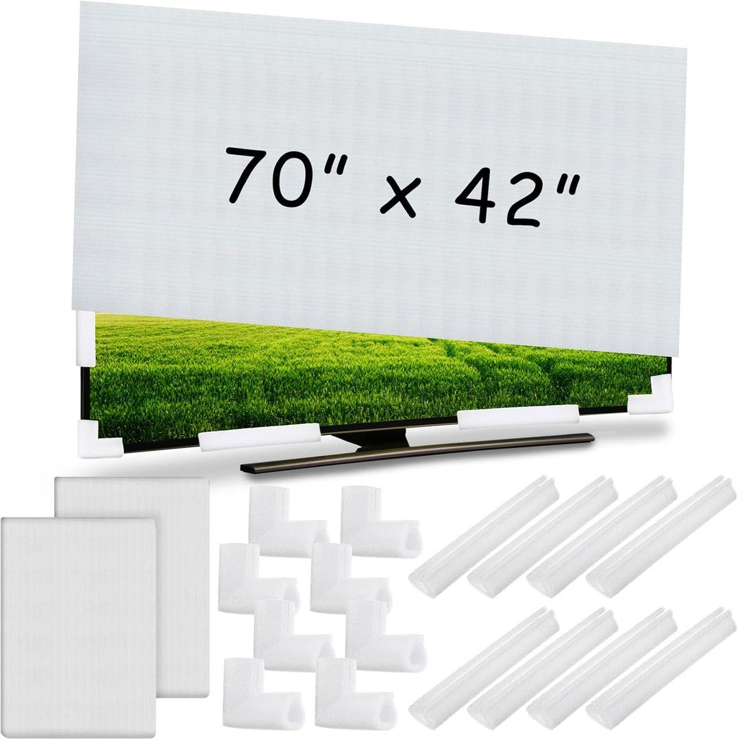 Cushioning Foam Set Include 2 Pcs Foam Flat Screen TV Cover Fits up to 70'' W x 42'' H and 16 Pcs Moving Foam Corner Edge Protectors for TV Display Screen Protector Packing Moving