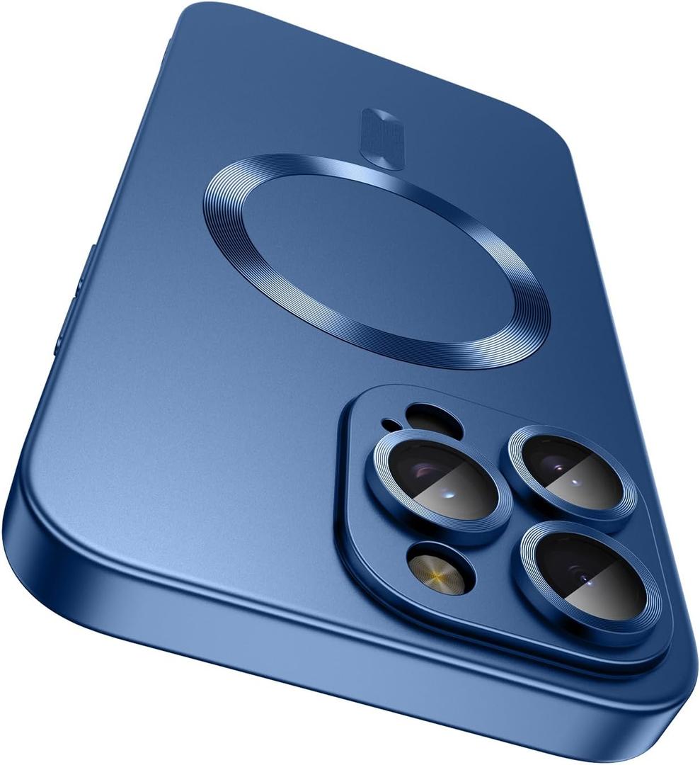 LEKEVO Magnetic for iPhone 14 Pro Max Case [Compatible with MagSafe][Built-in Camera Lens Protector] Slim Soft TPU Bumper Shockproof Metallic Luster Phone Case (Blue)