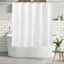 Boho White Woven Fabric Short Shower Curtain with Tassels 72 x 66 Modern Farmhouse Minimalist Tufted Chevron Striped Shabby Chic Textured, Water Resistant Curtain for Bathroom, Hotel Decor