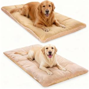 2 Pcs Thin Soft Dog Crate Bed - 24 x 47 Inches Washable & Reversible Dog Pad, Polyester Fiber Pet Sleeping Cushion Mat for Large Medium Small Dogs(Camel)