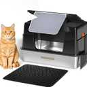 Stainless Steel Litter Box with Lid, Easy Clean, XL Metal Litter Box for Big Cats, Premium 304 Stainless Steel, Leak-Proof Enclosed High Sides, Odor Resistant & Flip-Up Lid with Scoop & Mat (Black)