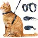 Cat Harness and Leash Set, 3-in-1 Escape Proof Adjustable, Comfortable Soft Lightweight, Safe, Easy to Wear, Walking Travel Kitten Harness for = Cats Black