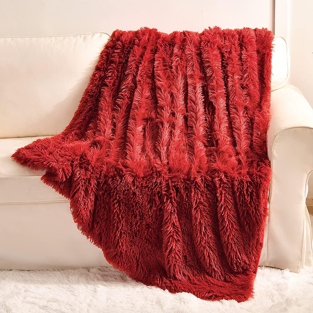Red Faux Fur Throw Blanket,2 Layers,50" x 60",Soft Fluffy Fuzzy Cozy Blanket for Women Girls Teens Sofa Chair Couch Bed Farmhouse Decorations Photoshoot Props Christmas