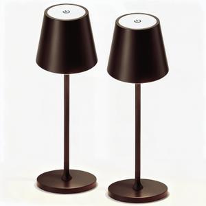 2 Pack Cordless Table Lamp,Portable LED Desk Lamp, 5200mAh Battery Operated, 3 Color Stepless Dimming Up, for Restaurant, Bedroom, Bars, Outdoor Party, Camping, Coffee Shop Night Light Coffee