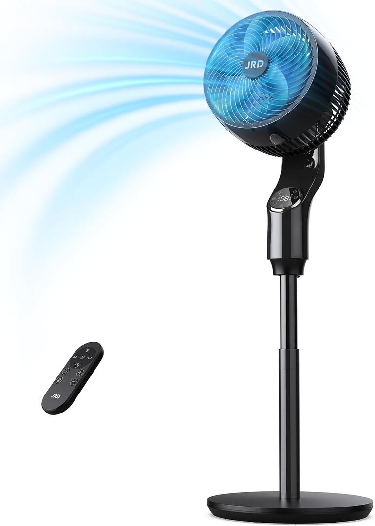 JRD Fan for Bedroom, 70 Oscillating Standing Fan, 100ft Quiet Pedestal Fans for Home Office, 85 Manual Vertical, Touch+Remote, 24H Timer,32 Wind Speeds, 39-43" Adjustable Height, Air Circulator