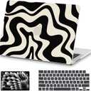 AKIT Compatible with MacBook Pro 16 inch Case 2025 2024-2021 M4 M3 M2 M1 Pro Max A3403 A3186 A2991 A2780 A2485, Unique Pattern Hard Shell Laptop Case+Screen Protector+Keyboard Cover, Black Wave