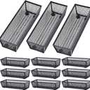Neudeco Silverware Organizer,Mesh Drawer Organizer for KitchenMetal Utensil Organizer for Flatware, Knives, Spoons,Cosmetic (Black 9 * 3 * 2 inch Pack12)