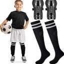 Syhood Soccer Shin Guards and Socks for Toddler Kids Youth, Lightweight Soccer Shin Pads Protective Defender Gear for 3-5, 5-10, 10-15 Years Old Children Teen Boys Girls Sports Game (Black), Small