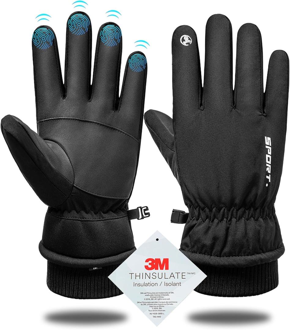Winter Gloves Men Women - Thermal 3M Thinsulate Ski Gloves, Thick Waterproof Cold Weather Snow Gloves with Touchscreen Fingers, Anti-Slip Windproof Warm Sports Glove Snowboard, Cycling, Hiking (Large, BLACK)