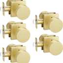 EHOMEWARE 5 Pack Brass Door Handle, Privacy Door Knob Interior, Locking Door Knob for Bedroom/Bathroom, Heavy Duty Door Knob Without Key, Fit Both Left and Right Hand Doors