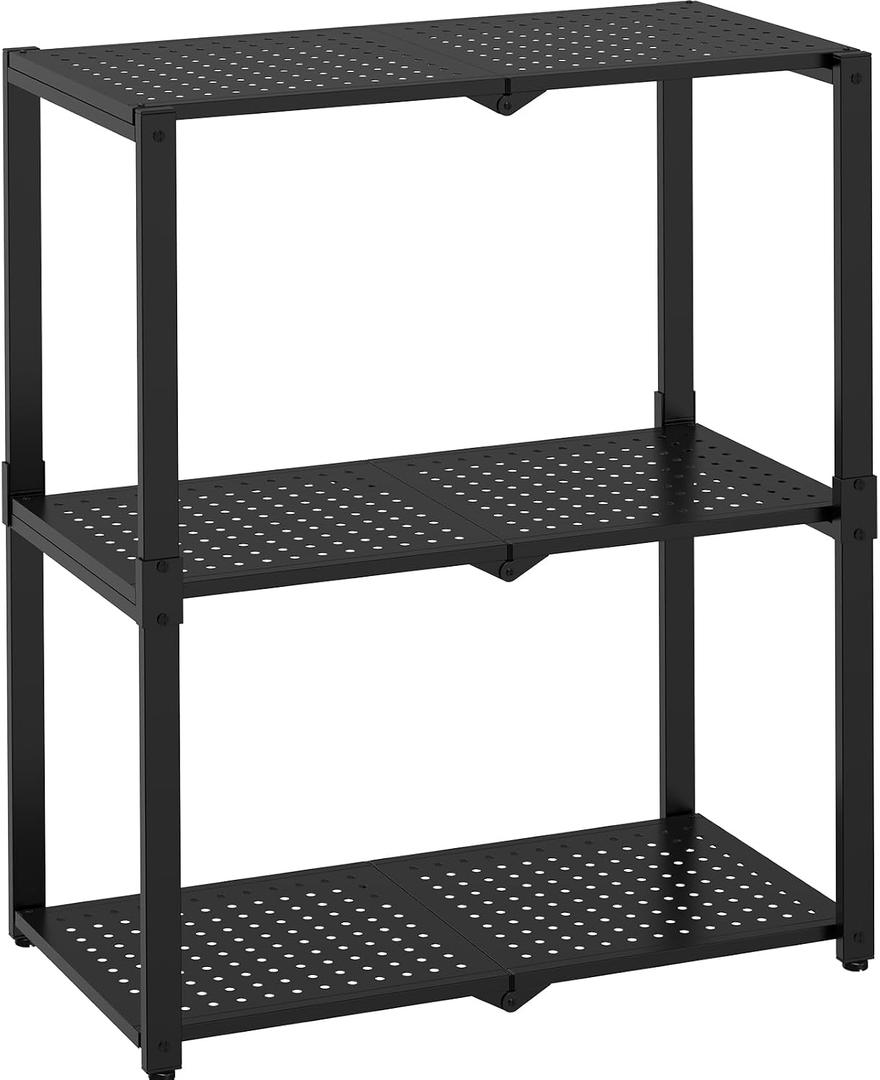 Hastatii 3-Shelf Storage Shelving Unit Metal Rack Heavy-Duty 28"x13.5"x33.5" for Garage, Kitchen and Bedroom Layers Increased Black