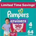 Pampers Diapers - Cruisers 360 - Size 4, 64 Count, Babyproof up to 100% Leakproof Pull-On Diaper