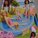 Barbie Doll & Pool Playset, Brunette in Seafoam Blue One-Piece Swimsuit with Pool, Slide, Towel & Drink Accessories