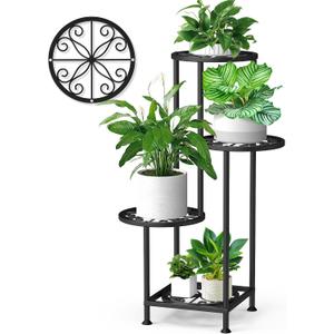 4 Tier Plant Stand Indoor Outdoor, Metal Flower Shelf Display Holder, Multiple Plants Corner Tall Flower Holders for Patio Balcony Porch Garden Living Room (Black)