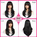 Black Wig with Bangs Long Black Wigs for Women Straight Wig Layered Synthetic Wig Womens Long Hair Wig Cosplay Natural Looking Hair Replacements Wigs for Girls Daily Party Use 24 Inch