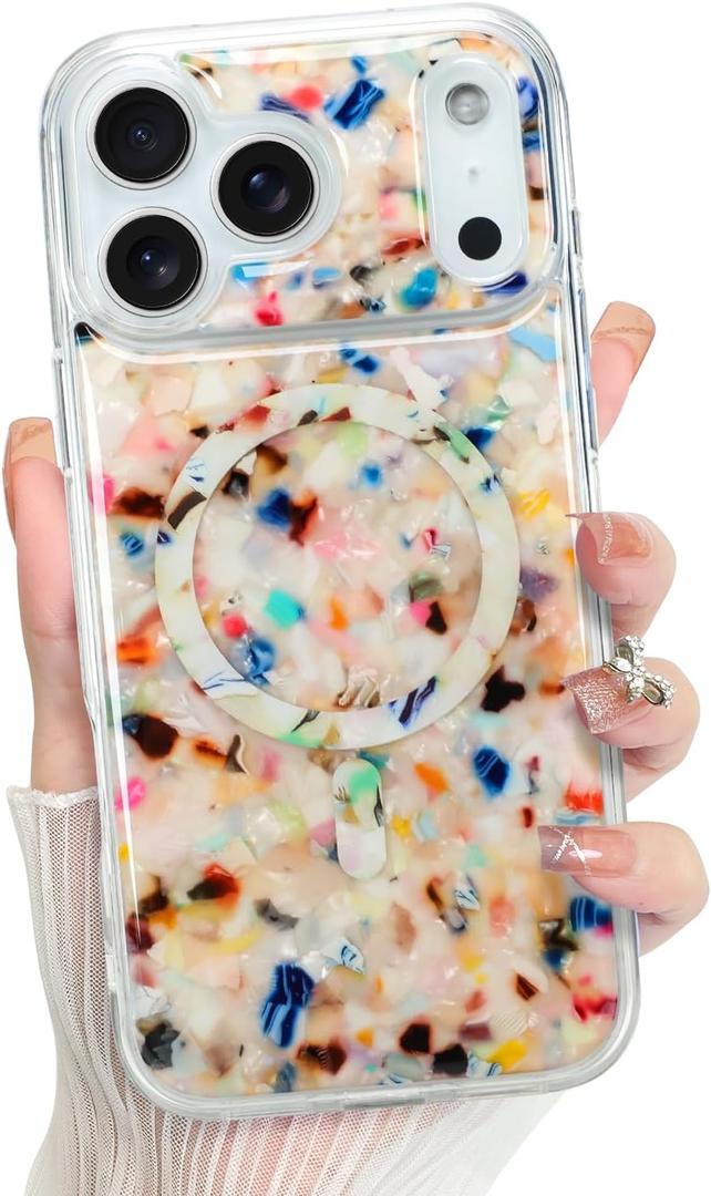 Bonoma for iPhone 17 Pro Max Case 2025, Sparkly Luxury Marble Back, Magnetic Support for MagSafe Shockproof Cover, Crystal and Corner High-Duty Protection for Girls Women