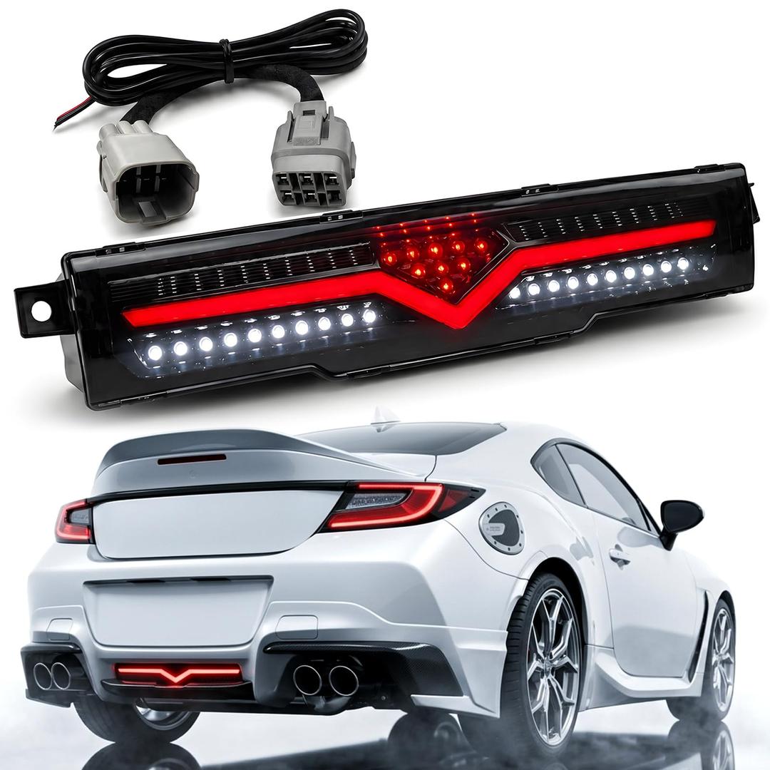 3-in-1 LED Rear Bumper Light for 2021 2022 2023 2024 2025 Subaru BRZ, Toyota GR86 Smoked Lens Rear Fog Brake Tail Reverse Light, JDM Style Full LED 3rd Brake Light Upgrade, Plug & Play
