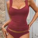 LYANER Women's Ribbed Knit Sexy Tank Tops Burgundy X-Small (Red, XS)