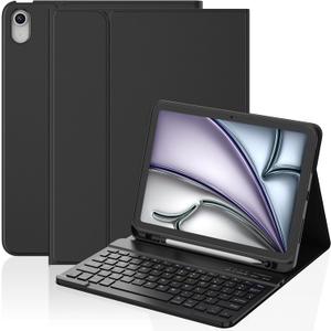 KBCASE for iPad Air 11 inch (M4/M3/M2) 2026/2025/2024 Case with Keyboard, Keyboard Case for iPad Air 5th/4th Gen/for iPad Pro 11 2018, Detachable Wireless Keyboard Case with Pencil Holder(Black)