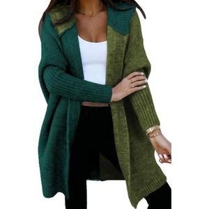 Astylish Women 2025 Fall Outfits Open Front Long Sleeve Hooded Knit Cardigan Sweaters Color Block Outwear Coats (Small, Z Blackish Green)