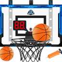 24" x 16" Indoor Large Basketball Hoop Toy - Upgraded Adjustable Height Basketball Hoop Over The Door with Scoreboard/2 Balls, Basketball Toys Christmas Birthday Gifts for Kids & Adults(Blue)
