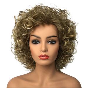 Wiginway Women Short Curly Heat Resistant Synthetic Hair Wigs Big Curly Dark Blonde Fashion Wigs 8 Inch