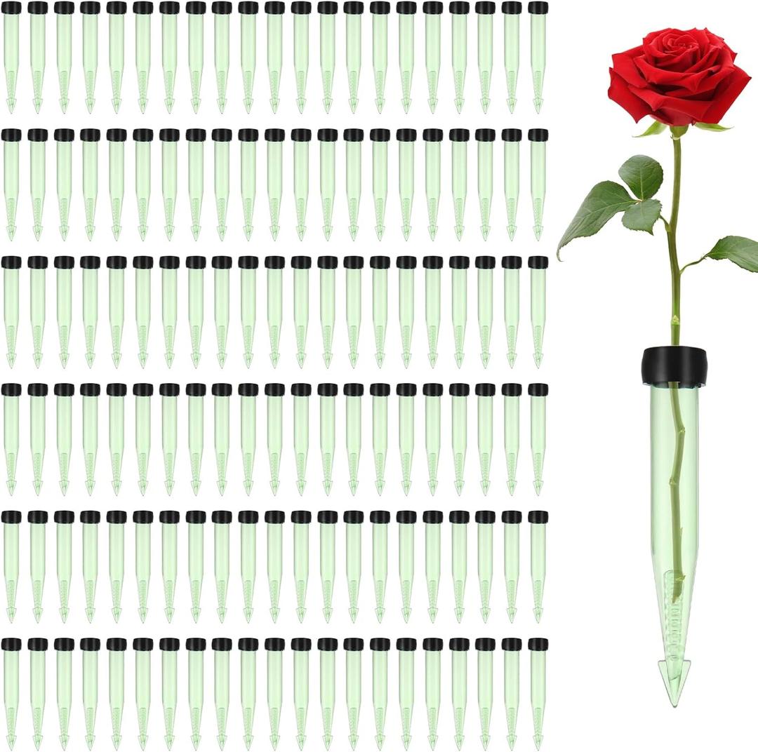 LDHHYH 150 Pack 4 Inch Floral Water Tubes with Caps, Plastic Green Flower Water Tubes, Water Tubes for Flower, Single Floral Tubes for Fresh Flower Arrangement Decoration