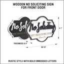 13"x7" No Soliciting Sign for Front Door, Rustic Wooden Hanging Plaque for Business & Store, Embossed Letters, Bold & Effective Message to Keep Solicitors Away (Black)