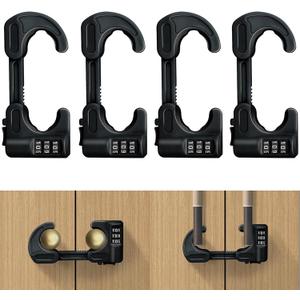4 PACK Cabinet Locks Baby Proofing Child Proof Cabinet Lock with Combination Sliding Cabinet Door Locks Adjustable U Shaped Drawers Cupboard Locks Baby Safety Cabinet Latches for Knob Handle, Black 