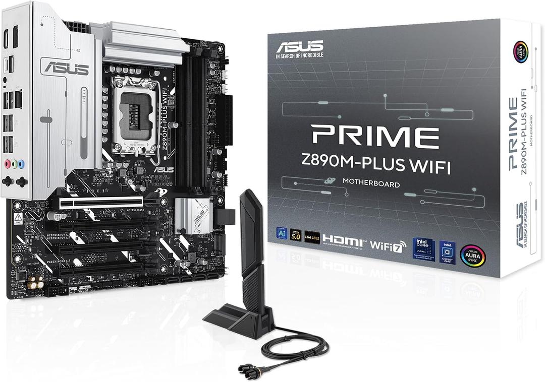 ASUS Prime Z890M-PLUS WiFi Z890 LGA 1851 mATX Motherboard, Intel Core Ultra Series 2 Ready, Advanced AI PC-Ready, 10+1+2+1 80A Power Stages, DDR5, PCIe 5.0, USB Type-C, 3X M.2, Wi-Fi 7, 2.5Gb LAN