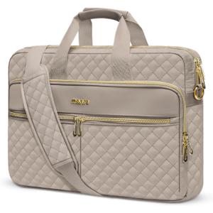 MOSISO 16 inch Laptop Bag, Laptop Briefcase Messenger Compatible with MacBook Pro 16/Air 15, HP, Dell, Lenovo, Square Quilted Computer Bag Work Office Business with 3 Pockets & Strap, Taupe Brown