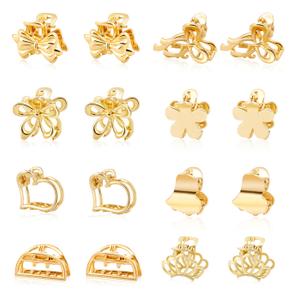 CWJCYTNSN 16PCS Small Hair Clips Metal Hair Claw Clips Gold Mini Hair Clips for Thin Thick Hair, Cute Tiny Claw Clips, Little Flower Hair Clip, Nonslip Bangs Pins Hair Accessories for Women Girls