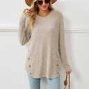 Lafural Womens Long Sleeve Tops Tunic Fall Shirts Women Sweaters Crew Neck Button (Small, Apricot)