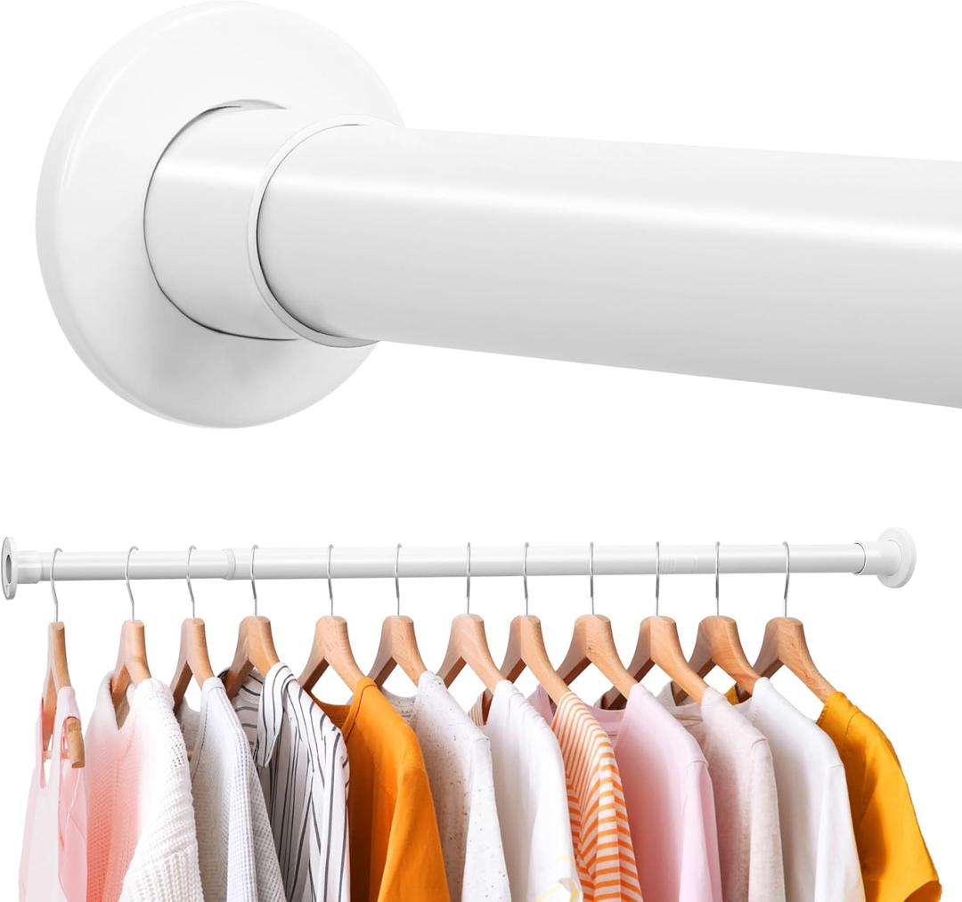 Upgraded Closet Rods for Hanging Clothes, 18 to 48 Inches Adjustable Heavy Duty Closet Rod, Metal Closet Poles, Easy to Install Closet Bar for Closet Wardrobes Laundry, Perfect for Closet Organizer (18--48inch, White)
