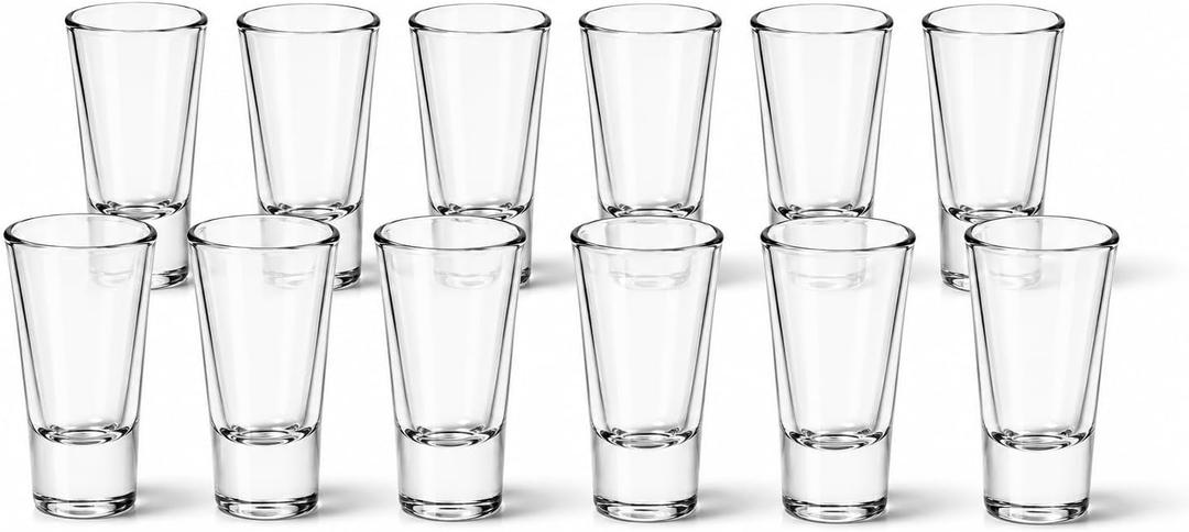 Shot Glasses Set, 2 Oz, Clear, Crystal Glass, Heavy Base, 12 Pack, Modern Style, Stackable, for Vodka, Whiskey, Tequila & Espresso