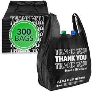 Reli. Thank You Plastic Bags | 300 Pack | (11.5" x 6.5" x 21"), Black | Plastic Bags with Handles | Ideal for Grocery, Shopping, Food Take Out, Restaurants, Small Business