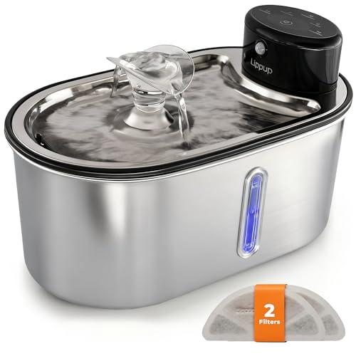 Wireless Cat Water Fountain Stainless Steel 108oz/3.2L, Cordless, Battery Operated Cat Fountain (Last up to 50 Days), Ultra Quiet, 2 Flow Modes, Multi-Filtration, BPA Free, Includes 2 Filters - Black