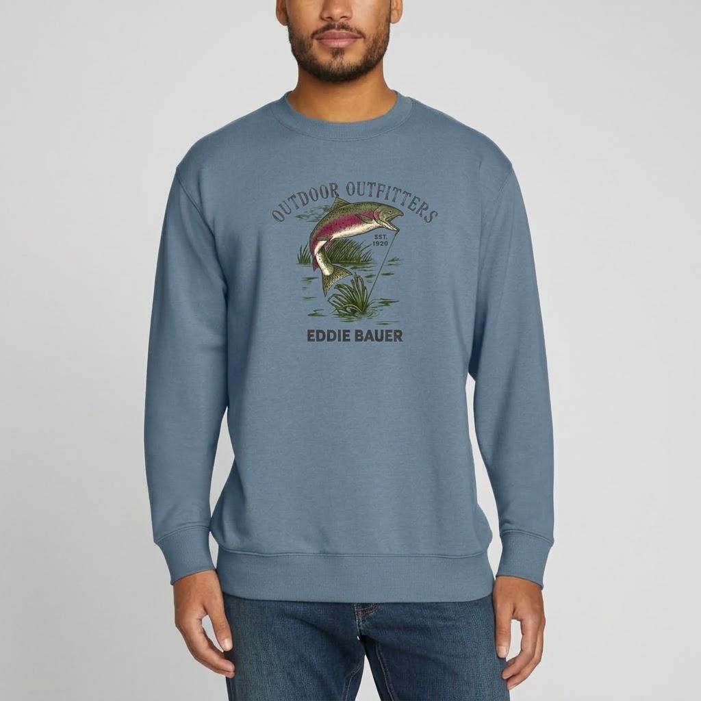 Eddie Bauer Men's Crewneck Fish Sweatshirt (Blue, XXL)