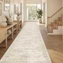 3x20 Washable Runner Rug for Hallway, Non-Slip Long Hallway Runner for Entryway, Soft Vintage Kitchen Mats for Floor, Abstract Dining Room, Bedroom, Living Room Rugs(3'x20', Beige/Ivory)