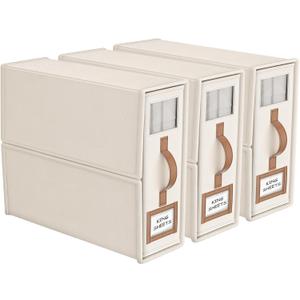 3 Pack Foldable Bed Sheets Set Organizers and Storage(King & Queen Size),Linen Fabric Closet Organizers with Window,Folding Bedding Storage Box for Bedsheets and Pillow Cube Organizer-Beige