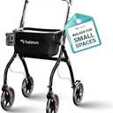 Helavo Lightweight Foldable Narrow Walker for Small Spaces – 23.6" Wide, Indoor Walker for Seniors with Tray, Adjustable Height, 8" Wheels, Easy Braking, Ideal for Tight Spaces