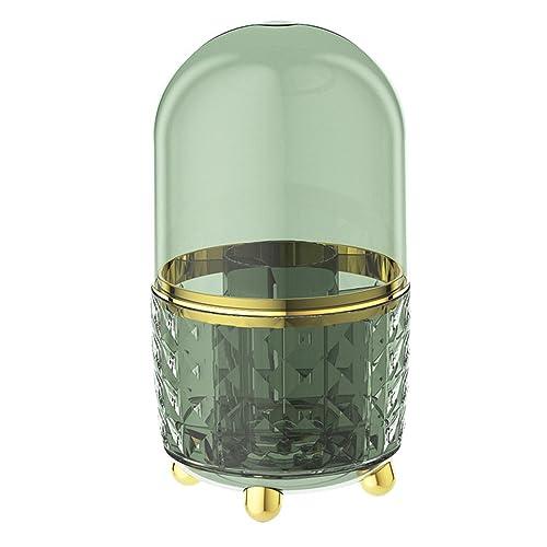 Haiansan Makeup Brush Holder with Dustproof Lid, 360° Rotating Makeup Organizer, Spinning Cosmetic Organizer Pen Holder for Vanity Bathroom (Dark Green)