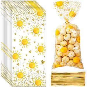 100 Pcs Boho Candy Bags Groovy Hippie Boho Treat Bags Boho Sun Party Favor Supplies Bag with 100 Pieces Golden Twist Ties for Birthday Wedding Baby Shower Groovy Retro Hippie Party Supplies