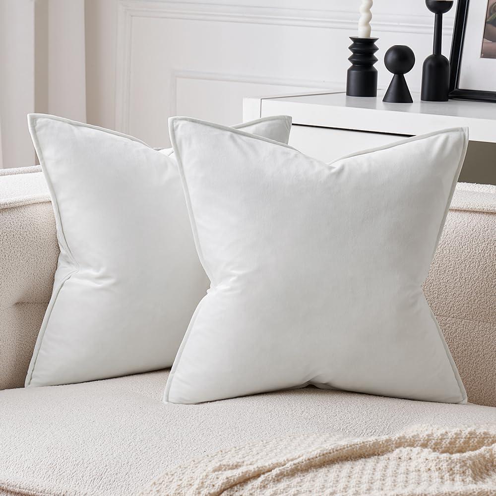 MIULEE Pack of 2 Decorative Velvet Throw Pillow Cover Soft Pillowcase Solid Square Eruo Sham Cushion Case for Sofa Bedroom Car 24x24 Inch 60x60 Cm Pure White