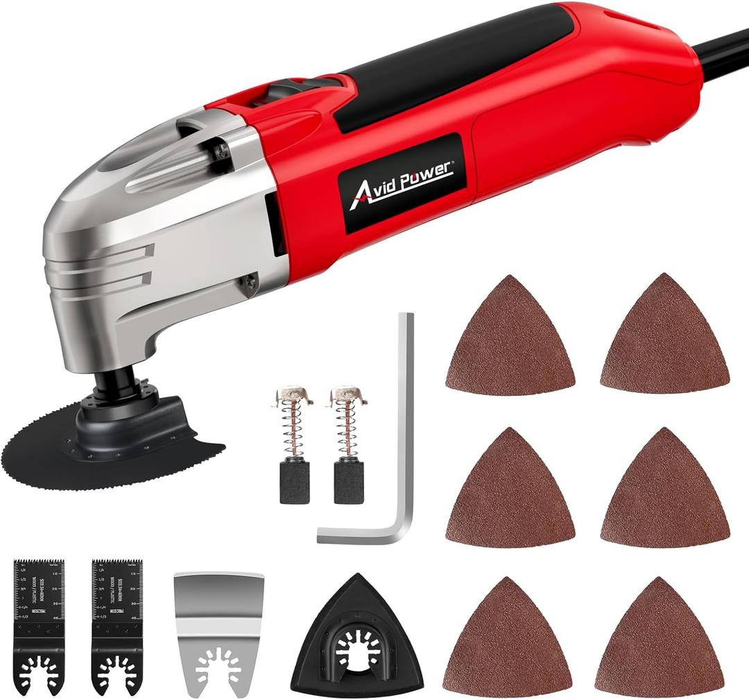 AVID POWER Oscillating Tool, 22000 OPM Electric Oscillating Multi Tool with 3Oscillation Angle, Cutting, Sanding, Grinding, Scraping, 11 Accessories & Universal Interface-Red