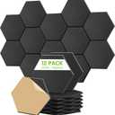 12 Pack Acoustic Panels, Black Hexagon Panels, Self-Adhesive Acoustic Foam Tiles, Sound Proof Panels for Recording Studio Gaming Room Home Office, Absorb Noise and Eliminate Echoes (Black)