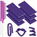 WILLBOND 60 Pieces Flexible Curling Rods Hair Curlers Rollers Twist Flexi No Heat Rods Rollers for Long Short Hair Women(0.3 x 9.5 Inch,Purple) (1 Count (Pack of 62))