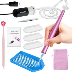 jojnawa Electric Vacuum Diamond Art Pen with Adjustable Suction, Diamond Painting Pen with Storage Tray, Wax-Free Design for Diamond Art Painting (Pink)