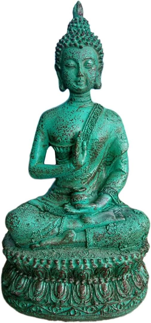 Budda Statue Meditation Thai Shakyamuni Sitting Figurine Craft Ornament for Home Office Decor - Green