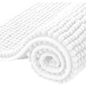 SUBRTEX Bathroom Rugs Chenille Bath Rug Soft Short Plush Bath Mat Soft Shower Mat Water Absorbent Shower Mat Quick Dry Machine Washable(White,20" x 32")